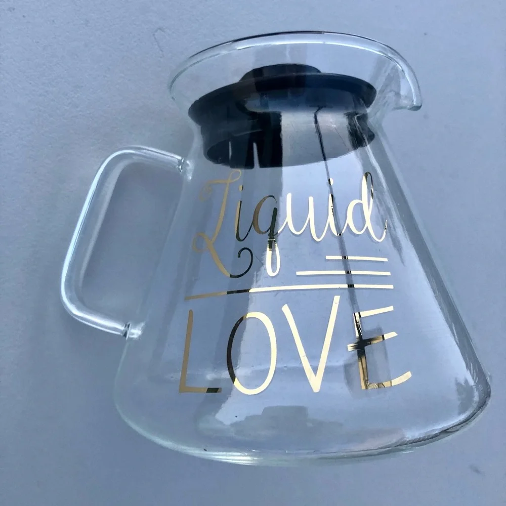 Glass Coffee Carafe Pour Over Liquid Love Gold Embossed